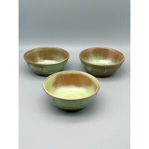 Frankoma Wagon Wheel Prairie Green Pottery Coupe Cereal Bowls 3 Piece